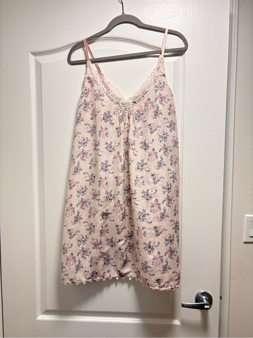 Papinelle Pink Floral Silk Cotton Crochet Lace Chemise Nightgown Size L